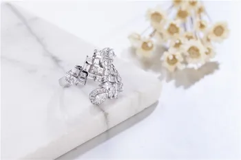 De lux argint 925 inele pentru fete Femei cadou de Crăciun Cocktail drăguț argint Redimensionabilă inel Simulat Bijuterii cu Diamante