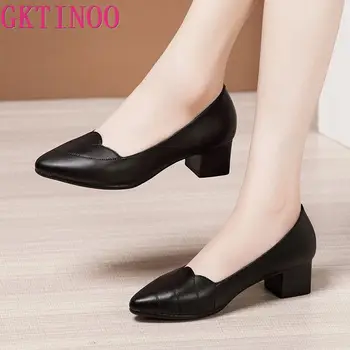 GKTINOO Activitatea Profesională Pantofi cu varful Ascutit din Piele Pantofi Femei Pompe 2020 Toamna Tocuri Negru, de Mare Office Shoes Plus dimensiune 35-42