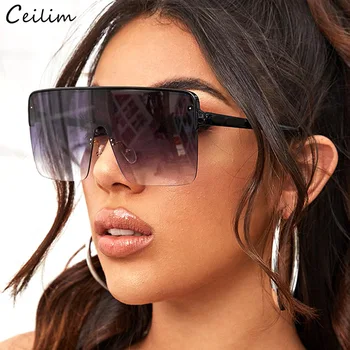 Moda-O singură Bucată de Sus Plat ochelari de Soare pentru Femei Brand de Lux Supradimensionate Pătrat Nuante 2021 Nou Mare Gradient Oglindă Ochelari de Soare