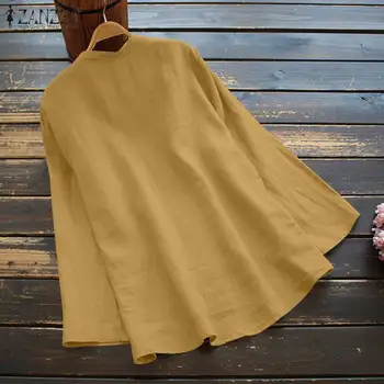 Moda Butonul Tricouri Femei Toamna Bluze ZANZEA 2021 Casual cu Maneci Lungi Blusas de sex Feminin V Gât Topuri din Dantela-Up Tunica Plus Dimensiune