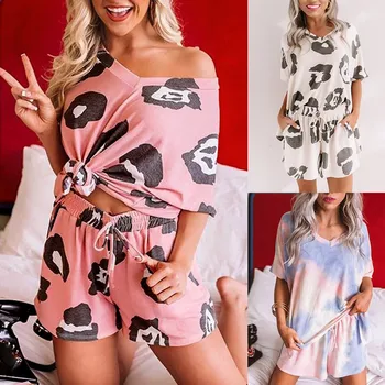 2 buc Pijamas Femei Pyjama Set de Pijamale cu Maneci Scurte Sus pantaloni Scurți, Pijamale Seturi de Pijamale pentru Femei din Bumbac Pijama Femme 2020#g3