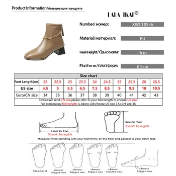LALA IKAI Cizme Femei Toamna Iarna 2020 Lanț de Glezna Cizme Înalte Tocuri Spate cu Fermoar Scurt Papuceii de Moda Zapatos de mujer WC10556