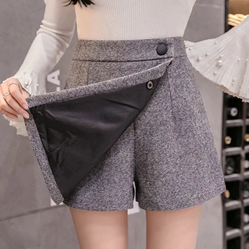 Moda de Iarnă și Toamnă pentru Femei pantaloni Scurți 2019 Solid Butonul Fermoar Talie Mare pantaloni Scurti pentru Femei pantaloni Scurți, Fuste, pantaloni Scurți Negru 7635 50