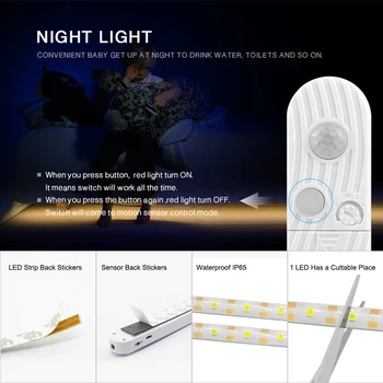 Cabinet CONDUS de Lumina Senzor de Mișcare 1M 2M 3M Sub Pat, Scara Dulap Bandă 5V USB LED Strip Dulap de Bucătărie Noapte Lumina Lămpii