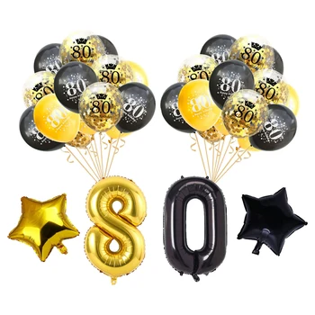 34pcs Black Gold Star 32inch Numărul 30/40/50/60/70/80/90 Latex, Folie, Confetti Balon Set Mama Tata Fericit Ziua de nastere Partid Decor