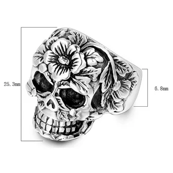 Flori Vintage Craniu Inel 316L din Oțel Inoxidabil Punk Skull Inele pentru Bărbați Și Femei Goth Punk Demon Craniu Motociclist Inel de en-Gros