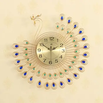 3D Mare Păun Ceas de Perete cu Design Modern Home Decor de Perete Ceasuri Living 40pcs Diamante Decorative din Fier Forjat Tăcut Ceas