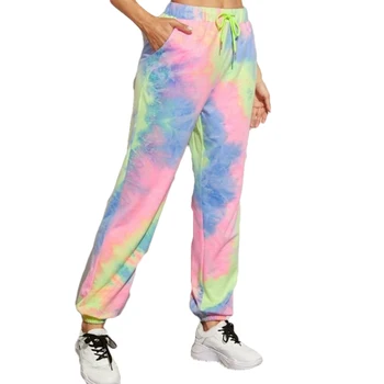 Plus Dimensiune Neon Tie Dye Joggeri Înaltă Talie Pantaloni Largi Lungi Femei Pantaloni De Trening Pantaloni Largi 2020 Toamna Iarna Haine Streetwear