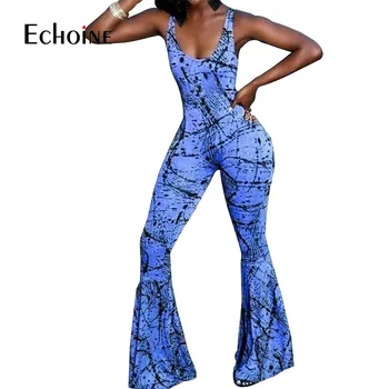 Echoine 2020 Femei tie-dye Print de moda Elegante, Salopete Strada Backless Flare Salopetă Sexy Club de Noapte Partid bodycon jumper