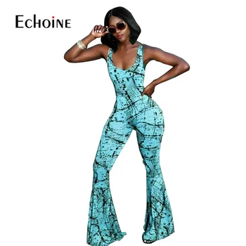 Echoine 2020 Femei tie-dye Print de moda Elegante, Salopete Strada Backless Flare Salopetă Sexy Club de Noapte Partid bodycon jumper