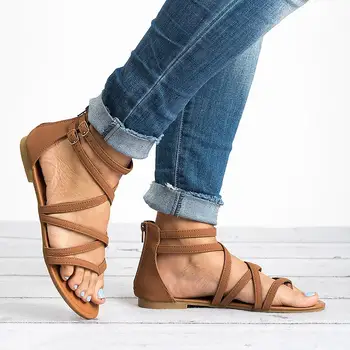 Femei Sandale Roma Stil Pantofi De Vara Pentru Femeie Sandale Gladiator Cu Zip Flip Flop De Sex Feminin Sandale Plate Doamna Plaja Sandalias Mujer