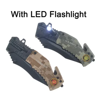 Armata SUA Pliere Cuțit Tactic cu Lanterna LED-uri Lamă ascuțită Camoflage se Ocupe de Vanatoare Camping de Supraviețuire în aer liber US Marine cuțit