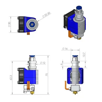 Toate Metal V6 Hotend 1,75 mm Bowden Extruder pentru Prusa i3 Reprap Imprimantă 3D
