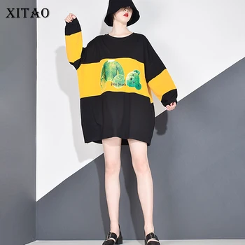 XITAO Imprimare Model Scrisoare Tricou Femei Coreea Moda 2020 Toamna Pulover Lung Elegant Zeita Fan Lovit de Culoare Tee Top WQR1768