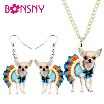 Bonsny Acrilic Albastru Rochie De Câine Chihuahua Cercei Colier Cercei Seturi De Bijuterii Copii Fată Drăguț Decor Petrecere Farmec Cadou