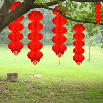 Behogar Siruri de caractere Stil Chinezesc Hârtie Felinare Roșii Șir de Decor pentru Festivalul de Primăvară din China Mid-Toamnă Patio Decor Acasă