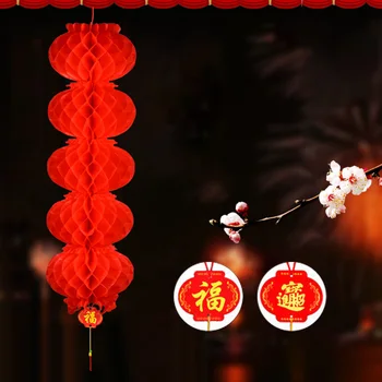 Behogar Siruri de caractere Stil Chinezesc Hârtie Felinare Roșii Șir de Decor pentru Festivalul de Primăvară din China Mid-Toamnă Patio Decor Acasă