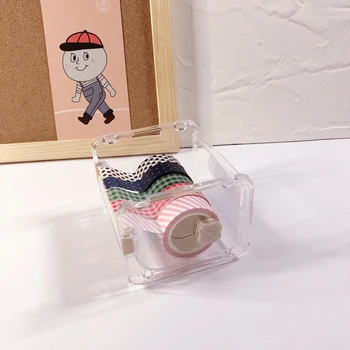Plastic Transparent Bandă Adezivă Dispenser De Birou Desktop Caseta Suport Cu Banda Cutter Scoala Rechizite Instrument