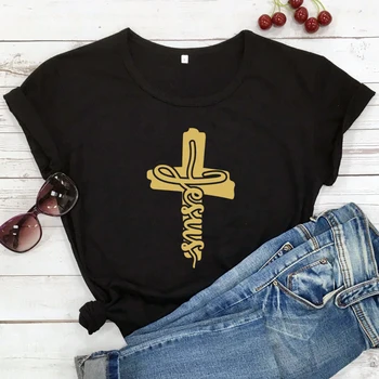 Isus Cruce Bumbac T-shirt Religioase Unisex Biserica Creștină Tricou Casual pentru Femei de Vară Grafic Mancator de Cadou Tricou Top