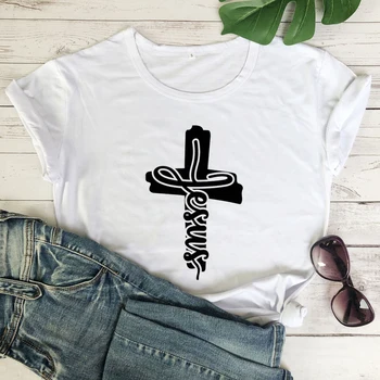 Isus Cruce Bumbac T-shirt Religioase Unisex Biserica Creștină Tricou Casual pentru Femei de Vară Grafic Mancator de Cadou Tricou Top
