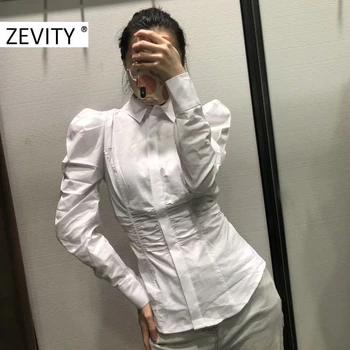 Zevity femei de moda pliuri puff maneca casual slim halat bluza chic lady talie apăsați încreți blusas femininas tricouri topuri LS7237