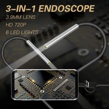 Camera endoscop 3.9 mm Obiectiv Minuscul Mini Android Endoscop Micro Tip C 3 in 1 rezistent la apa de Inspecție Pentru Android PC Borescope