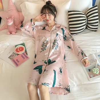 WAVMIT 2019 Toamna Mătase Femeii Sleepwear Sexy si Confortabil Maneci Lungi, Print Doamnelor cămașă de noapte Fată Tânără Uza de Partid Cămașă de noapte