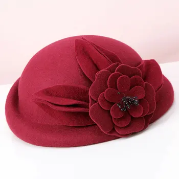 H299 Doamnelor Pălării De Lână Pălărie Toamna Iarna Lână Simțit Britanic Retro Floare Curling Capac Femei De Înaltă Calitate Elegant De Pălării Vintage