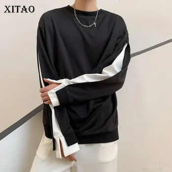XITAO Moda Tricou Femei Plisată Pulover Mici Proaspete Casual 2020 Toamna Plus Dimensiune Mozaic Pierde Tricoul ZP3779