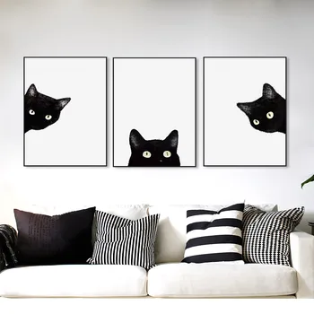 CLSTROSE Acuarelă Minimalist Kawaii Animale Pisici Negre Cap Canvas A4 Arta de Imprimare Poster Nordic Poza Perete Decor Acasă Pictura