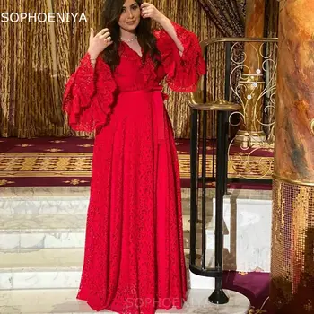 New Sosire V Gatului maneca Lunga rochii de seara 2021 Dantela Musulman femei rochie de seară Petrecere de noapte Sexy rochie de seara halat de petrecere