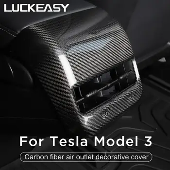 LUCKEASY pentru Tesla Model 3 2017-2019 cotiera Spate Cutie de real Fibra de Carbon Decorative Forma Decoratiuni Interioare Accesorii Auto