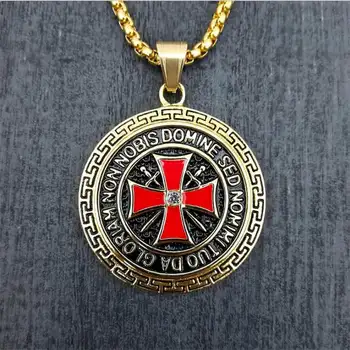 Ranzwal Cavalerii Templieri Crucea de Fier Pandantiv Coliere pentru Bărbați Inlay CZ Piatra Roșie Glazura Cruce din Oțel Inoxidabil Colier