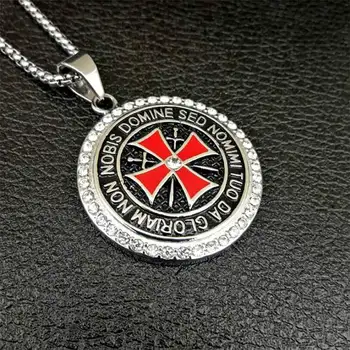 Ranzwal Cavalerii Templieri Crucea de Fier Pandantiv Coliere pentru Bărbați Inlay CZ Piatra Roșie Glazura Cruce din Oțel Inoxidabil Colier