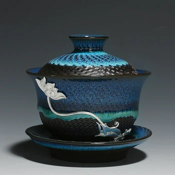 Creative Colorate Glazură Ceramică Gaiwan cu Capac Farfurie Kit de Epocă Drinkware Birou Face Ceai Negru, Ceai pentru Cadouri