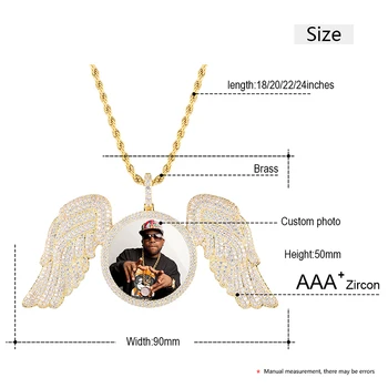 Noi a Crescut de Aur Personalizat Foto Aripă de Înger Medalioane Pandantiv Colier Cu AAA Zircon Cubic Bărbați Bijuterii Hip hop de Tenis Lanț