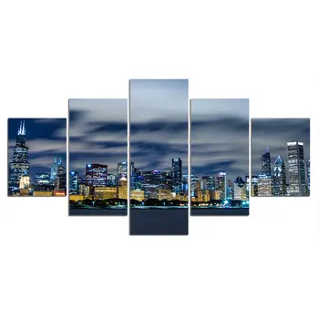 Arta de perete Modular Panza HD Printuri Postere Decor Acasă Imagini de 5 Piese de la Chicago Skyline Tablouri de Arta Cadru