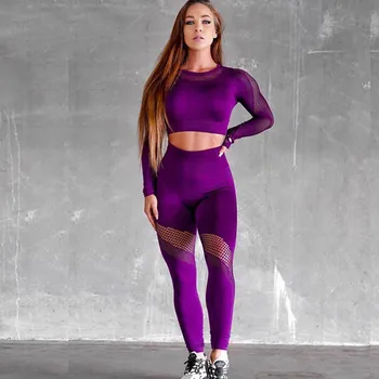 2PC Gol Yoga Set Femeile fără Sudură Mesh Stretch Haine de Talie Mare Sală de Sport 2021 Sexy Piersic Hip Pantaloni Fitness Costum