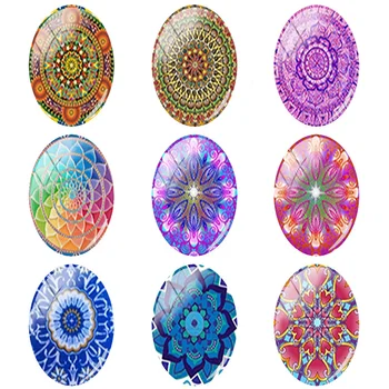JWEIJIAO Mandala de Colorat Model Decorativ de Formă Ovală 18x25mm 5pcs/lot Cabochon Sticla Dome Spate Plat DIY Accesorii CT323