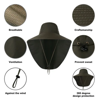 1 PC în aer Respirabil Șapcă de Pescuit Drumetii, Camping UV de Protecție Față, pe Gât, Capac Vizor Pălărie Clapa Pălărie Margine Largă Catarama