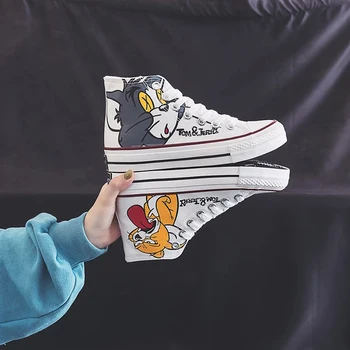 Femei Pantofi De Imprimare De Desene Animate Anime Mozaic De Moda Frumoase Fete De Panza Toc Gros Adidași Designer New High Top Plat Încălțăminte