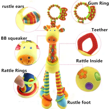 Cărucior pentru copii Pluș Activitate Jucării Teether Rattle Squeaker Foșnet de Hârtie de Pat pat de copil Agățat de Păpuși pentru 0-3 Ani, Copii, Sugari