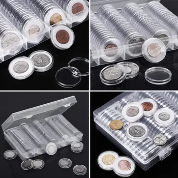 100buc/lot de Monede Capsule din Plastic Rotund Monedă Suport Cutie Caz Recipient Cu Organizator de Stocare Cutie pentru Colectare de Monede Consumabile