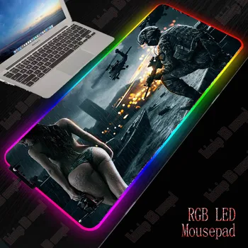 MRG câmpul de Luptă Fată Jocuri RGB Mouse Pad Gamer PC Mousepad cu iluminare din spate de Mare XXL Mousepad Birou Tastatură LED Soareci Mat