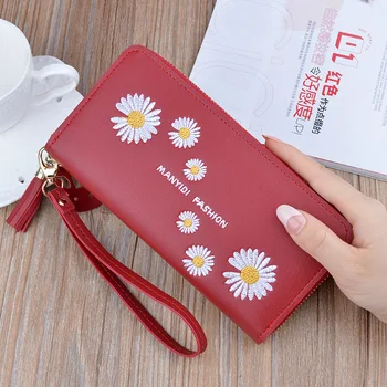 Femei portofel Mic Timp margarete broderie portofel telefon mobil sac sac de ambreiaj versiunea coreeană Doamna portofel mare capacitate pu 783