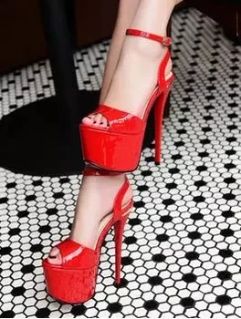 Nouă Femei pantofi Sandale Țeavă de Oțel de Pantofi de Dans Super Toc 17cm Peep Toe Catarama Curelei Tălpi Groase Platforme Dimensiune 35-39