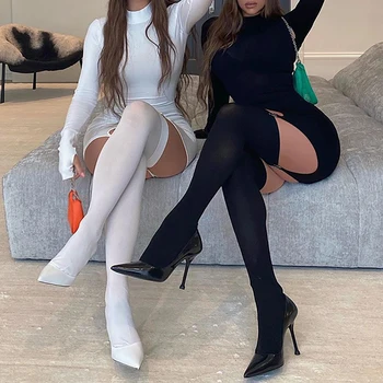 2020 Femei Sexy cu Maneci Lungi Jartieră Catarama Club Rochie Mini Bodycon cu Ciorapi de îmbrăcăminte pentru Femei женское платье