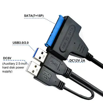 USB3.0 easy drive cablu USB dual cap la 2.5 inch USB LA SATA cablu de transfer de conversie hard disk cablu