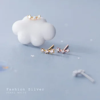 MloveAcc Pur 925 Sterling Silver Mini Stud Cercei Deschide Cristal CZ Nunta Cercei pentru Femei Bijuterii