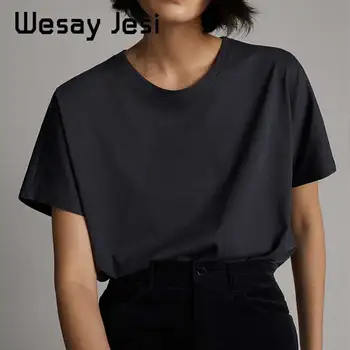Simplu Enlgand Stil Office Lady Vintage bază de bumbac de Vara tricou Femei harajuku tricou camisetas verano mujer 2020 topuri